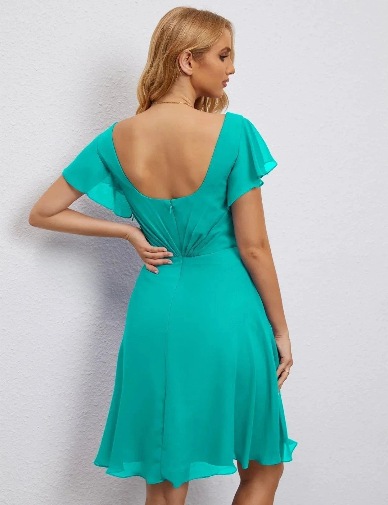 Numbersea U Back Homecoming Dress Formal Prom Dress Knee Length Short Sleeves Cocktail Party Dress 28077 by numbersea