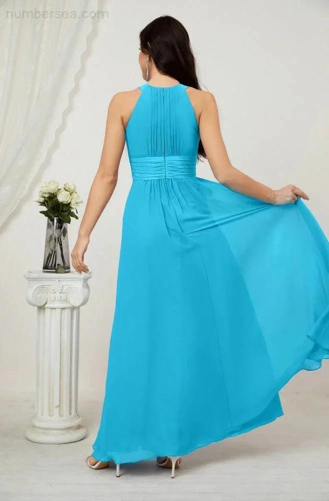 Numbersea Formal Party Gown Dress Chiffon Halter Long Sleeveless Bridesmaid Dresses 2802 by numbersea