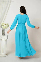 Sunnderly Evening Dresses Deep V-Neck Chiffon Bridesmaid Dresses Long Bishop Sleeve Side Split Formal Dress SY2806 by numbersea