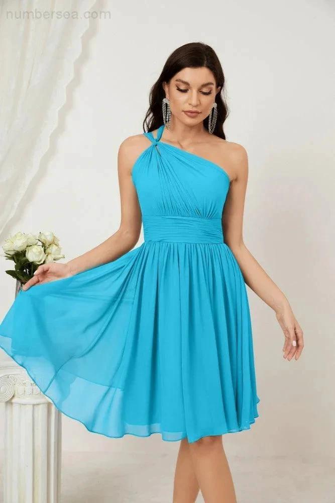 Numbersea Women Chiffon Short One Shoulder Bridesmaid Dress Formal Dresses for Party Homecoming 2804 by numbersea