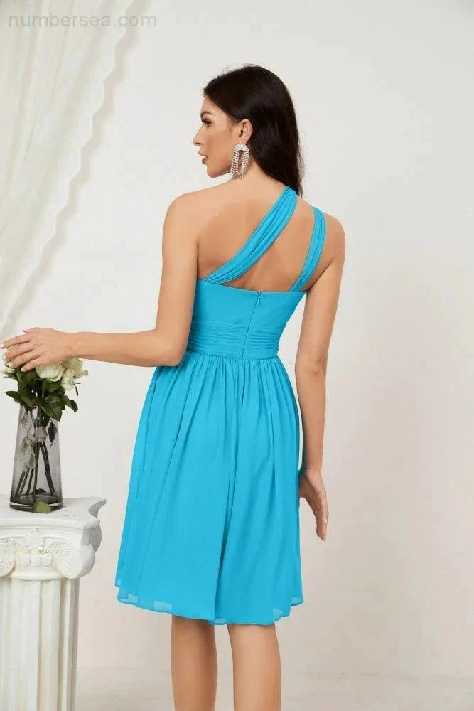 Numbersea Women Chiffon Short One Shoulder Bridesmaid Dress Formal Dresses for Party Homecoming 2804 by numbersea