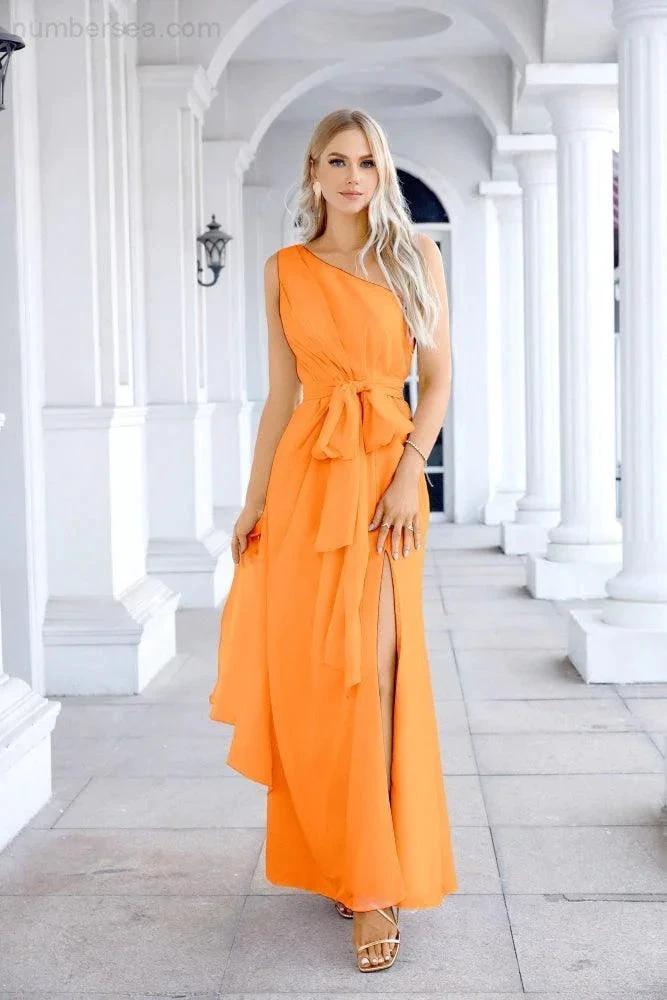 Ladies Chiffon One Shoulder Bridesmaid Evening Dress Wedding Party Evening Dress 28133 by numbersea