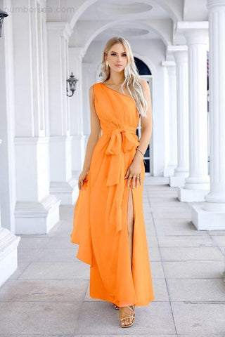 Ladies Chiffon One Shoulder Bridesmaid Evening Dress Wedding Party Evening Dress 28133