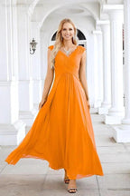 Ladies Chiffon V Neck Sleeveless Floor Length Bridesmaid Evening Dress Wedding Party Evening Dress 28126 by numbersea