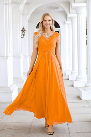 Ladies Chiffon V Neck Sleeveless Floor Length Bridesmaid Evening Dress Wedding Party Evening Dress 28126