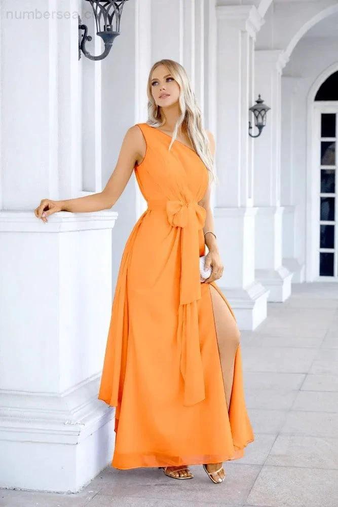 Ladies Chiffon One Shoulder Bridesmaid Evening Dress Wedding Party Evening Dress 28133 by numbersea