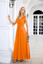 Ladies Chiffon V Neck Sleeveless Floor Length Bridesmaid Evening Dress Wedding Party Evening Dress 28126 by numbersea