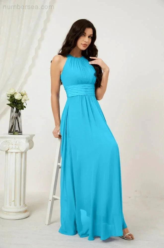 Numbersea Formal Party Gown Dress Chiffon Halter Long Sleeveless Bridesmaid Dresses 2802 by numbersea