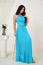 Numbersea Formal Party Gown Dress Chiffon Halter Long Sleeveless Bridesmaid Dresses 2802 by numbersea