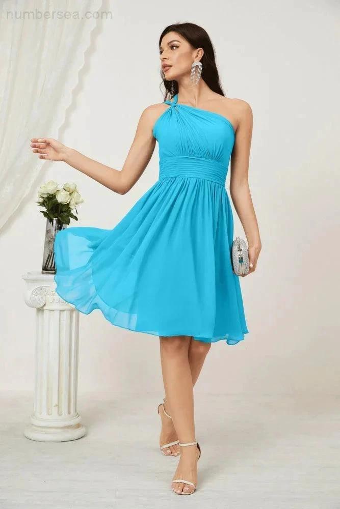 Numbersea Women Chiffon Short One Shoulder Bridesmaid Dress Formal Dresses for Party Homecoming 2804 by numbersea