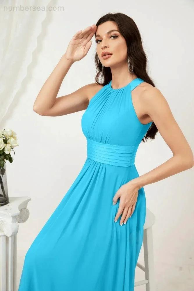 Numbersea Formal Party Gown Dress Chiffon Halter Long Sleeveless Bridesmaid Dresses 2802 by numbersea