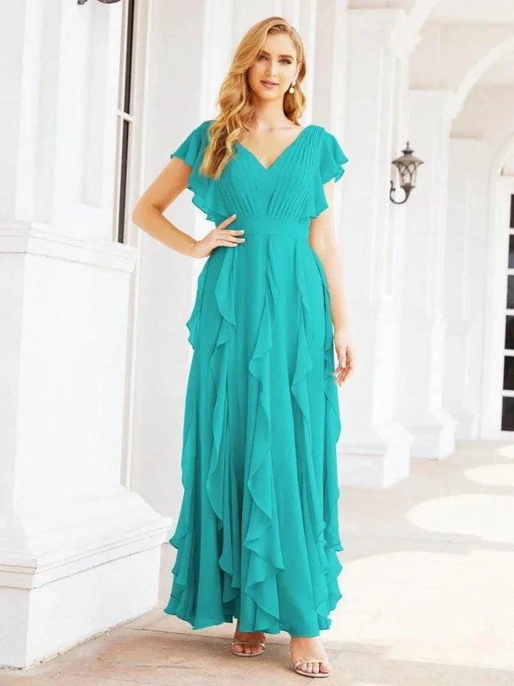 Ruffled Bridesmaid Dresses with Sleeves Long Formal Party Dress 28041 by numbersea