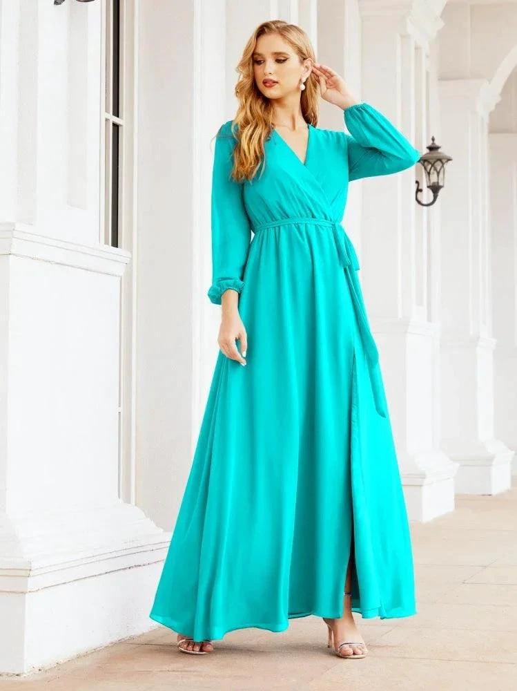 Sunnderly Women's Chiffon Bridesmaid Dress A line Long Sleeves Formal Evening Prom Gown for Wedding Guest SY28032 by numbersea