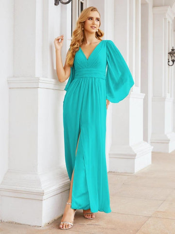 Numbersea Bridesmaid Dresses with Split for Wedding Party Flutter Sleeves 28045