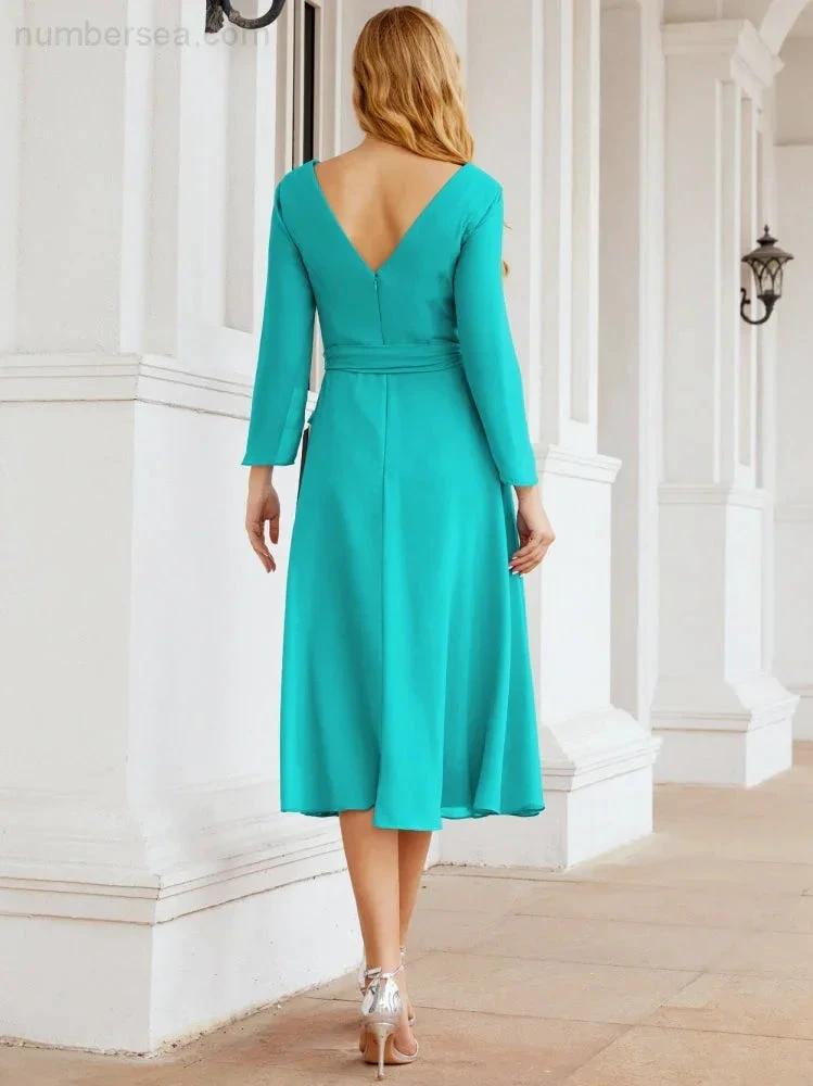 Bridesmaid Dress V-Back Waist Belt Mother of the Bride Wedding Guest SY28031 by numbersea