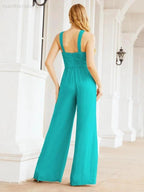Numbersea Crisscross Neck Jumpsuit Formal Evening Dress Long Bridesmaid Dresses Bell-bottomed Pants 28033 by numbersea