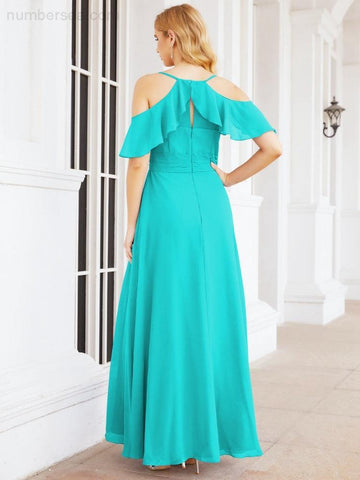 Numbersea Cold Shoulder Long Bridesmaid Dresses Side Slit Formal Prom Gowns Party Wedding 28070