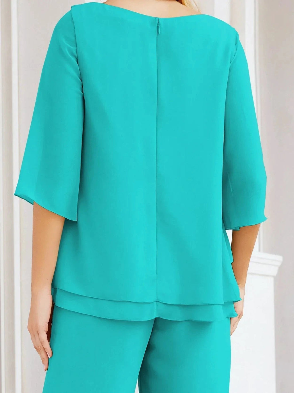 Sunnderly Elegant 2 Piece Mother of The Bride Dress Plus Size Pant Suits Ruffle Layers Sliver Housecoat SY28064 by numbersea