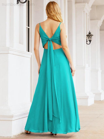Numbersea Spaghetti Strap Bridesmaid Dresses V Neck Butterfly Back Fromal Evening Party Prom Gown 28036