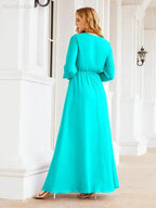 Sunnderly Women's Chiffon Bridesmaid Dress A line Long Sleeves Formal Evening Prom Gown for Wedding Guest SY28032 by numbersea