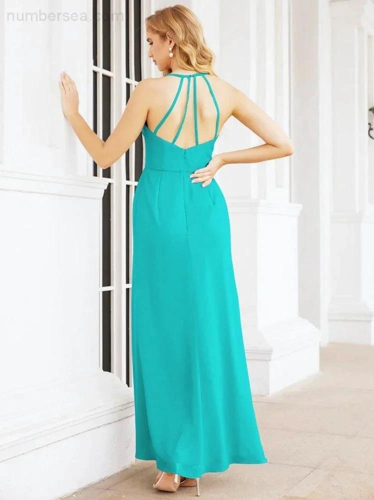 Numbersea Spaghetti Strap Bridesmaid Dresses V-Neck Long A-Line Formal Prom Gowns 28063 by numbersea