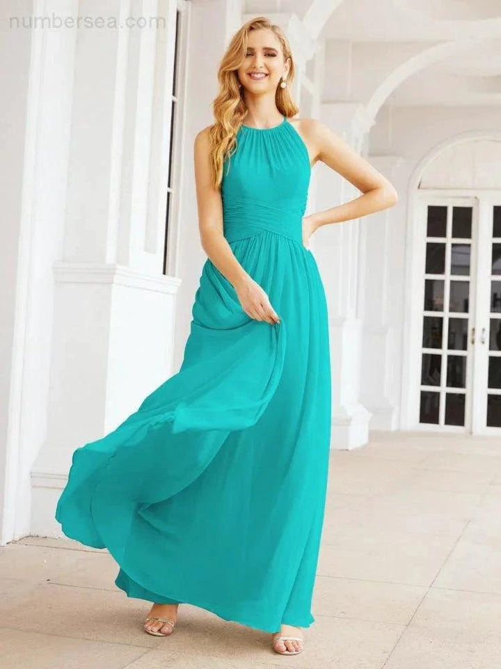 Numbersea Sleeveless Bridesmaid Dresses Long Prom Gown Zipper with Keyhole Back 28056 by numbersea