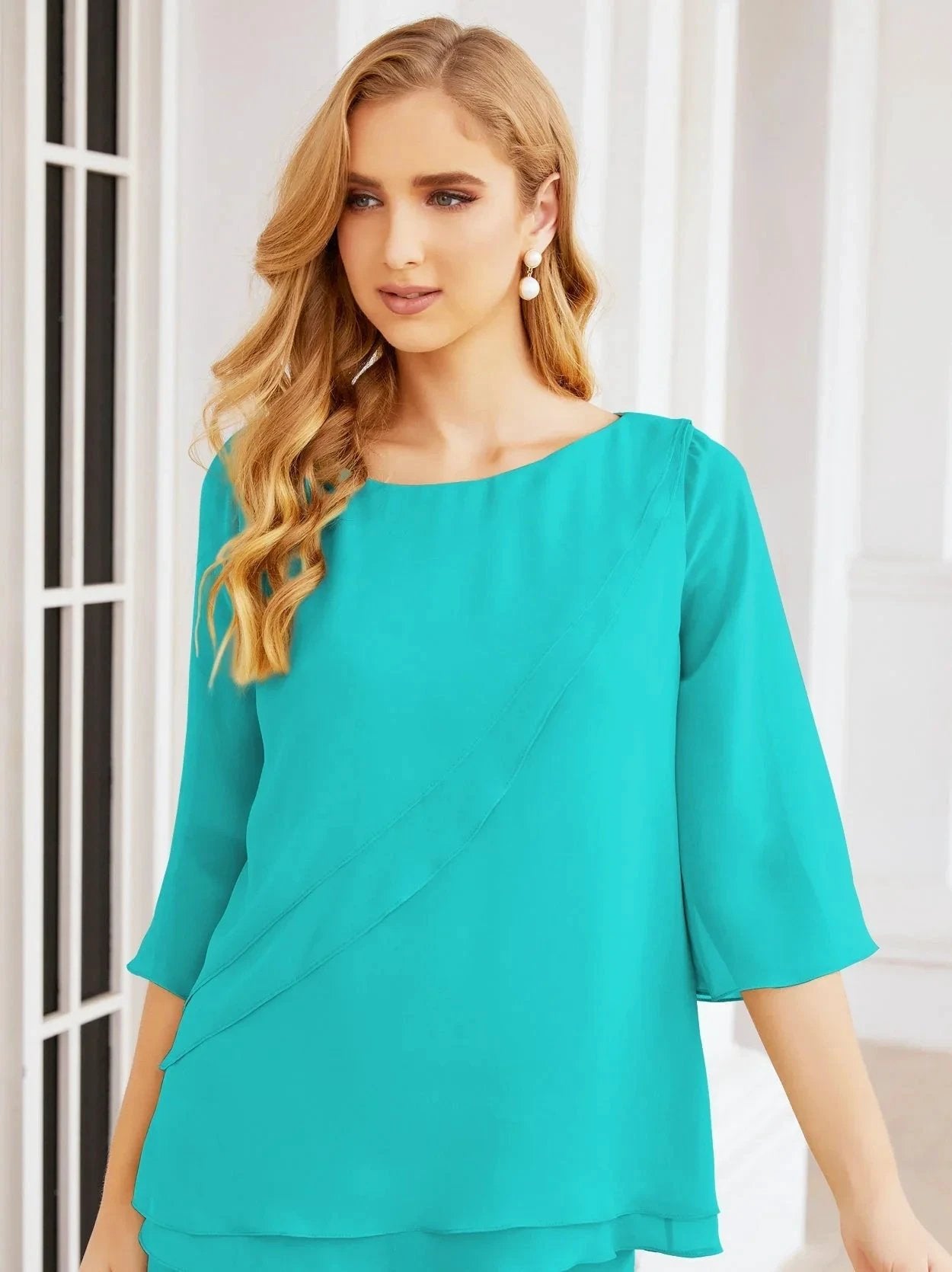 Sunnderly Elegant 2 Piece Mother of The Bride Dress Plus Size Pant Suits Ruffle Layers Sliver Housecoat SY28064 by numbersea