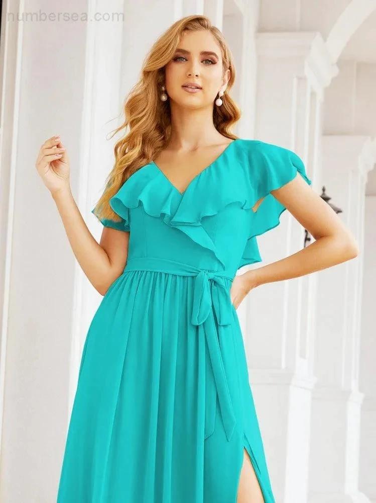 Bridesmaid Dresses with Flutter Sleeves Formal Evening Party Prom Gowns 28044 by numbersea