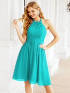 Numbersea Halter Chiffon Bridesmaid Dresses Short Sleeveless Formal Party Dress Open Back 28023 by numbersea
