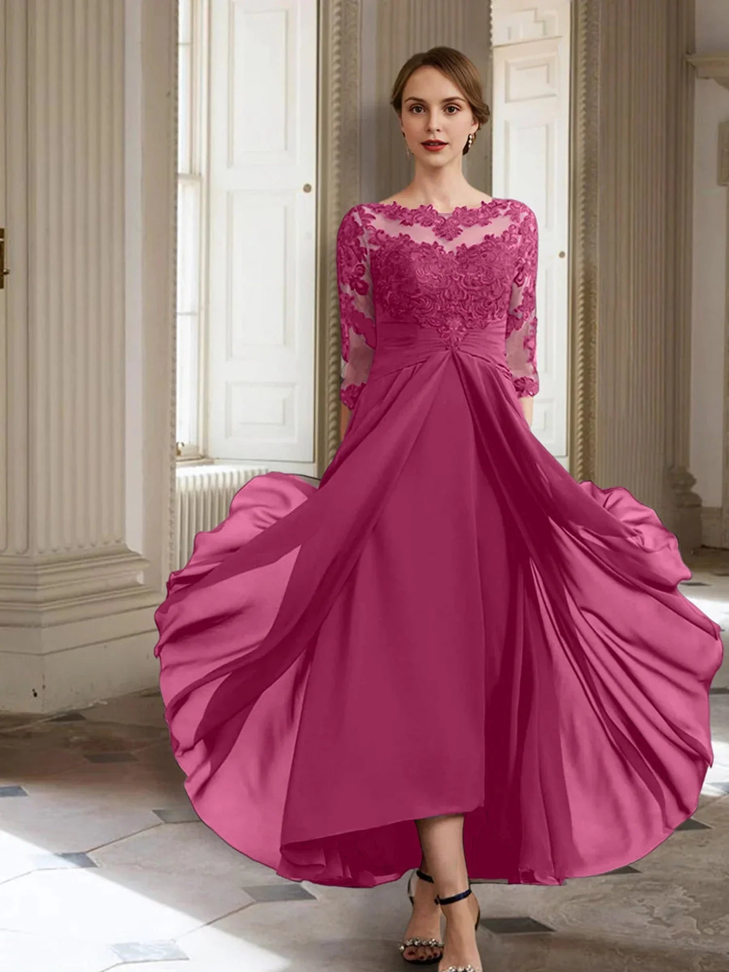 Vestidos de madre de la novia de manga larga con corte A/princesa y apliques 