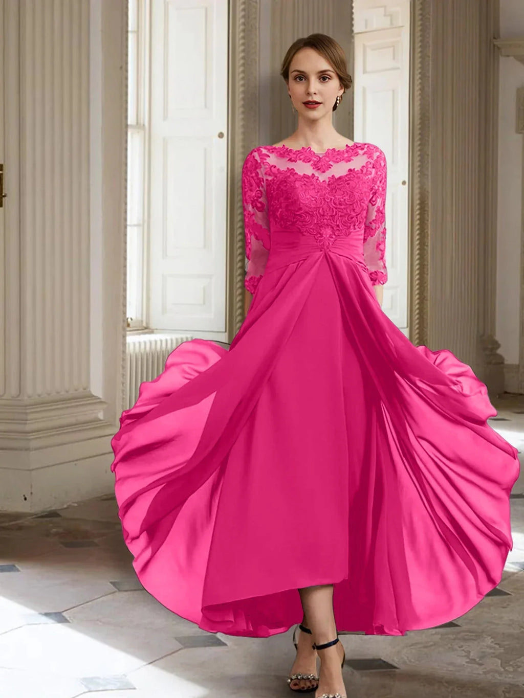 Vestidos de madre de la novia de manga larga con corte A/princesa y apliques 