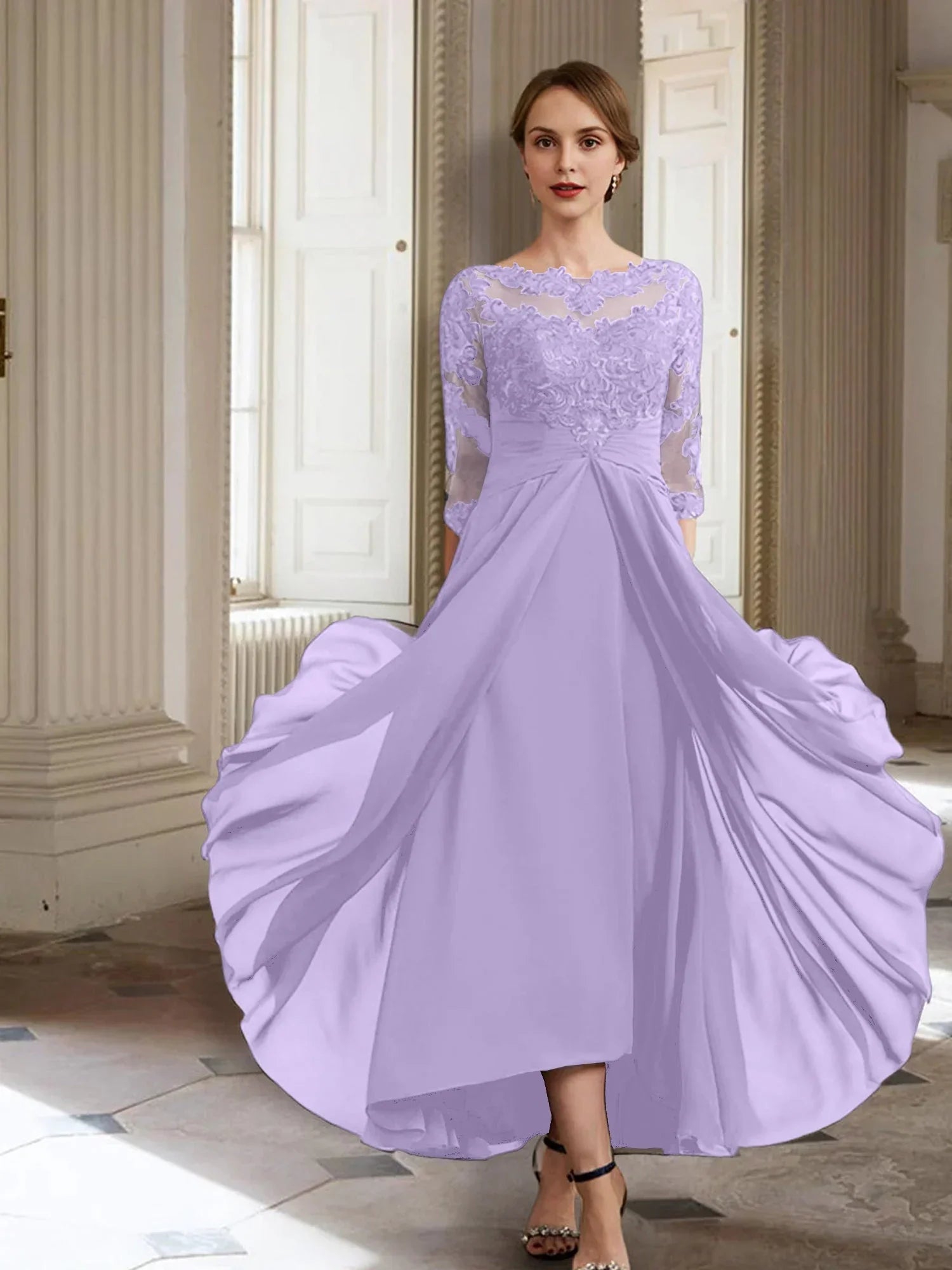 Vestidos de madre de la novia de manga larga con corte A/princesa y apliques 