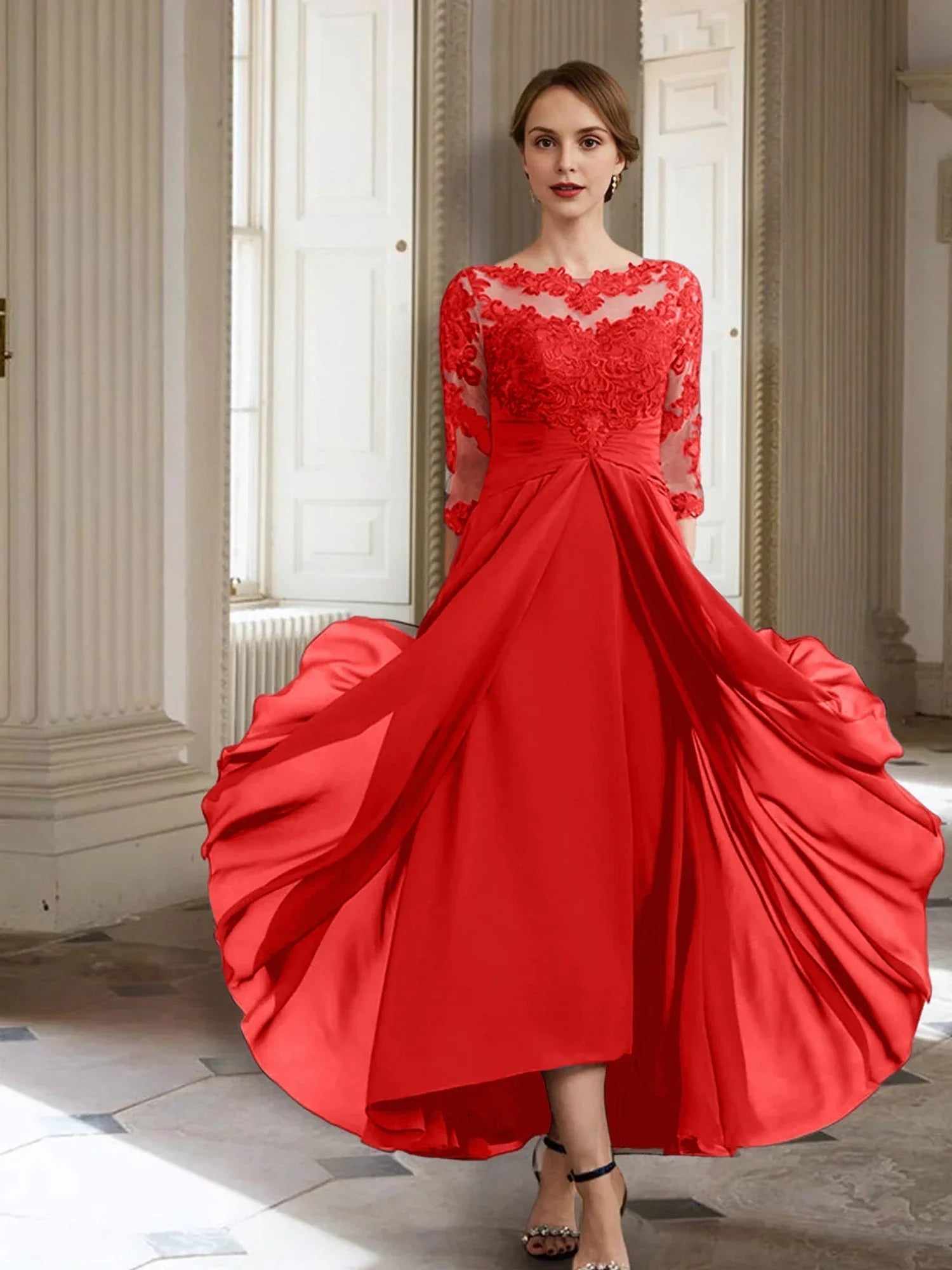 Vestidos de madre de la novia de manga larga con corte A/princesa y apliques 