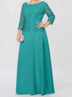 A-Line/Princess Round Neck 3/4 Length Sleeves Floor-Length Mother of the Bride Dresses with Applique & Sequins by Dreamylily