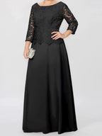A-Line/Princess Round Neck 3/4 Length Sleeves Floor-Length Mother of the Bride Dresses with Applique & Sequins by Dreamylily