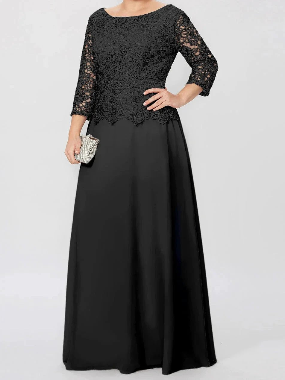 A-Line/Princess Round Neck 3/4 Length Sleeves Floor-Length Mother of the Bride Dresses with Applique & Sequins by Dreamylily