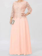 A-Line/Princess Round Neck 3/4 Length Sleeves Floor-Length Mother of the Bride Dresses with Applique & Sequins by Dreamylily