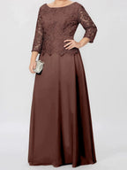 A-Line/Princess Round Neck 3/4 Length Sleeves Floor-Length Mother of the Bride Dresses with Applique & Sequins by Dreamylily