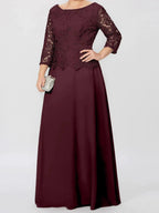 A-Line/Princess Round Neck 3/4 Length Sleeves Floor-Length Mother of the Bride Dresses with Applique & Sequins by Dreamylily