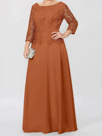 A-Line/Princess Round Neck 3/4 Length Sleeves Floor-Length Mother of the Bride Dresses with Applique & Sequins by Dreamylily