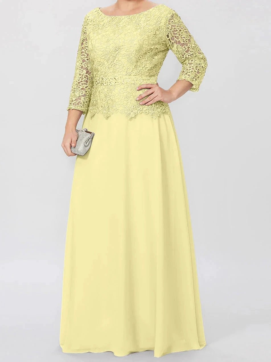 A-Line/Princess Round Neck 3/4 Length Sleeves Floor-Length Mother of the Bride Dresses with Applique & Sequins by Dreamylily