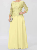 A-Line/Princess Round Neck 3/4 Length Sleeves Floor-Length Mother of the Bride Dresses with Applique & Sequins by Dreamylily