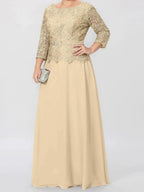 A-Line/Princess Round Neck 3/4 Length Sleeves Floor-Length Mother of the Bride Dresses with Applique & Sequins by Dreamylily
