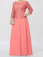 A-Line/Princess Round Neck 3/4 Length Sleeves Floor-Length Mother of the Bride Dresses with Applique & Sequins by Dreamylily