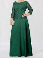 A-Line/Princess Round Neck 3/4 Length Sleeves Floor-Length Mother of the Bride Dresses with Applique & Sequins by Dreamylily