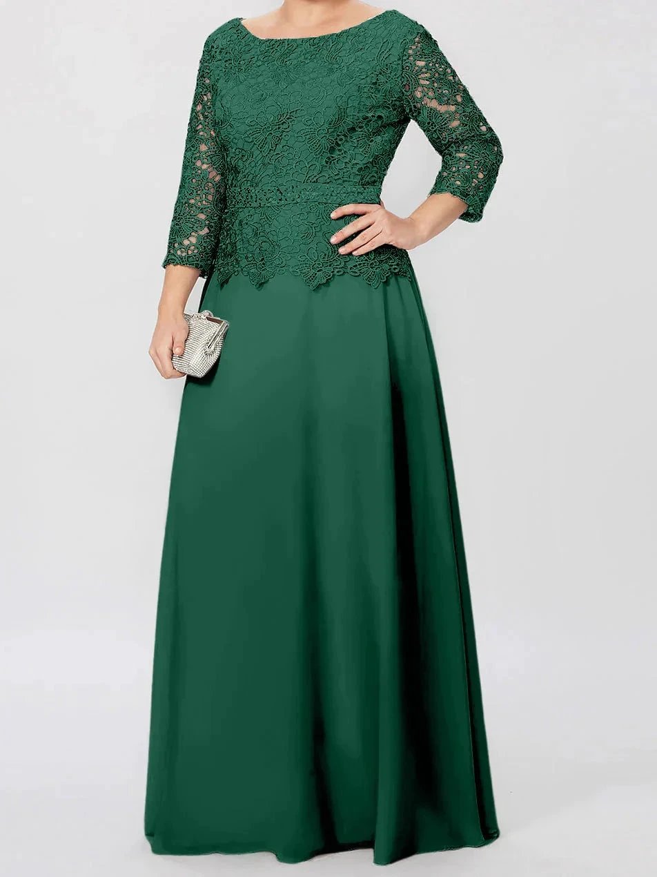 A-Line/Princess Round Neck 3/4 Length Sleeves Floor-Length Mother of the Bride Dresses with Applique & Sequins by Dreamylily