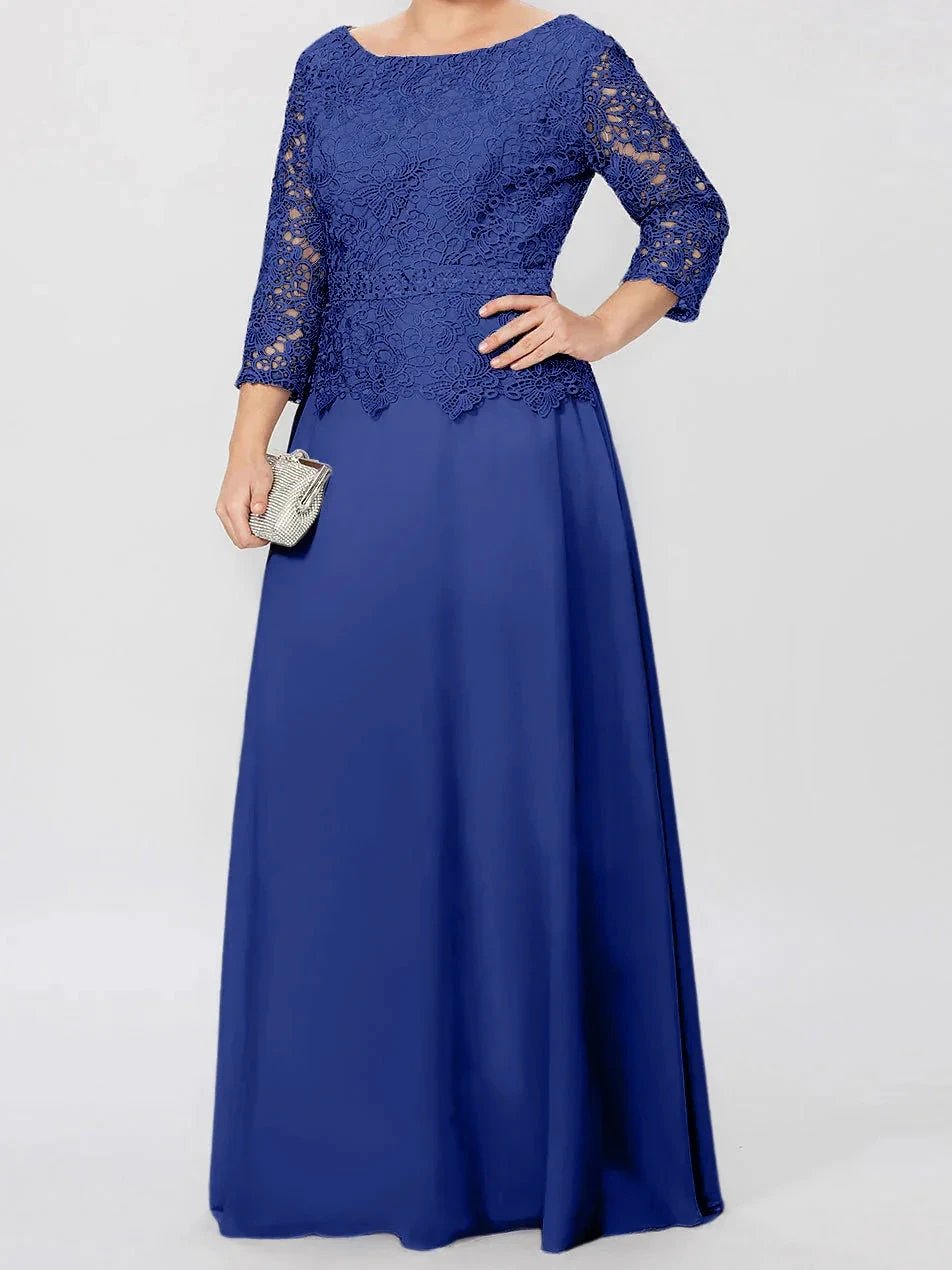 A-Line/Princess Round Neck 3/4 Length Sleeves Floor-Length Mother of the Bride Dresses with Applique & Sequins by Dreamylily