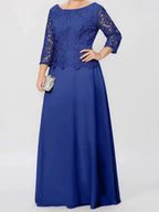 A-Line/Princess Round Neck 3/4 Length Sleeves Floor-Length Mother of the Bride Dresses with Applique & Sequins by Dreamylily