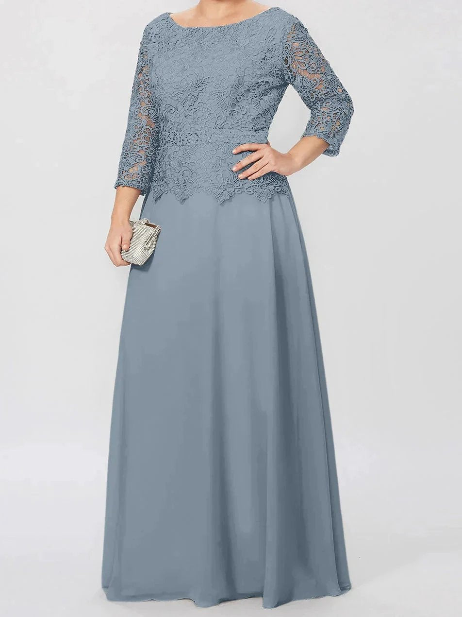 A-Line/Princess Round Neck 3/4 Length Sleeves Floor-Length Mother of the Bride Dresses with Applique & Sequins by Dreamylily