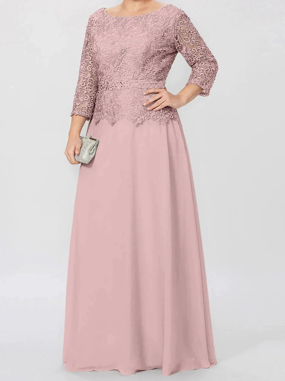 A-Line/Princess Round Neck 3/4 Length Sleeves Floor-Length Mother of the Bride Dresses with Applique & Sequins by Dreamylily
